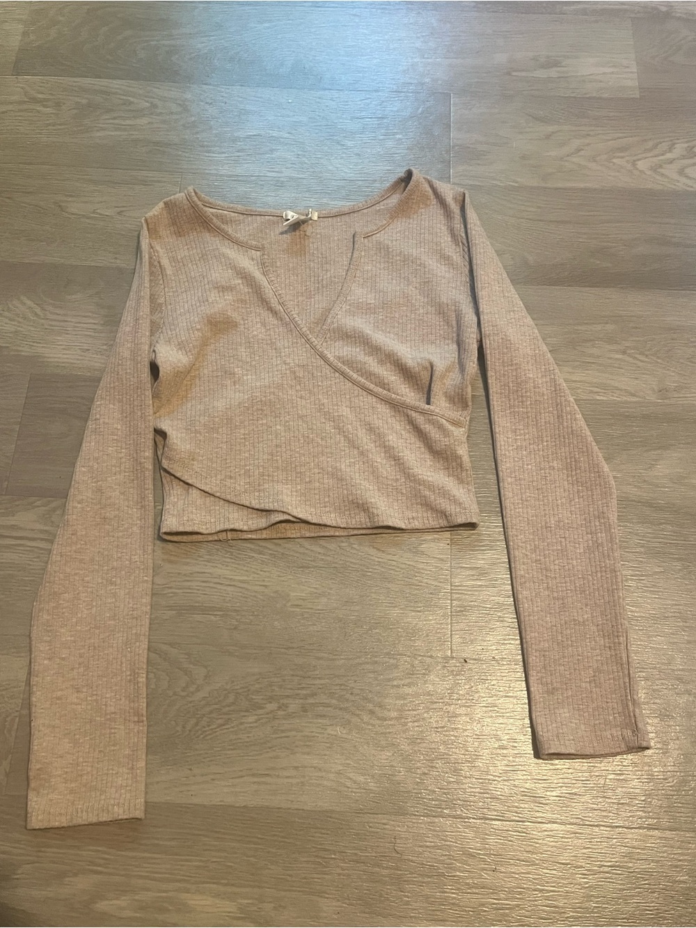 Bozzolo Ribbed Wrap-Front Long Sleeve Crop Top - Dusty Mauve boho